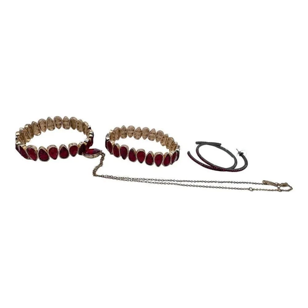 Charming Charlies, Red Jewely set 2 bracelets, 2 hoop earrings, 1 charm necklace